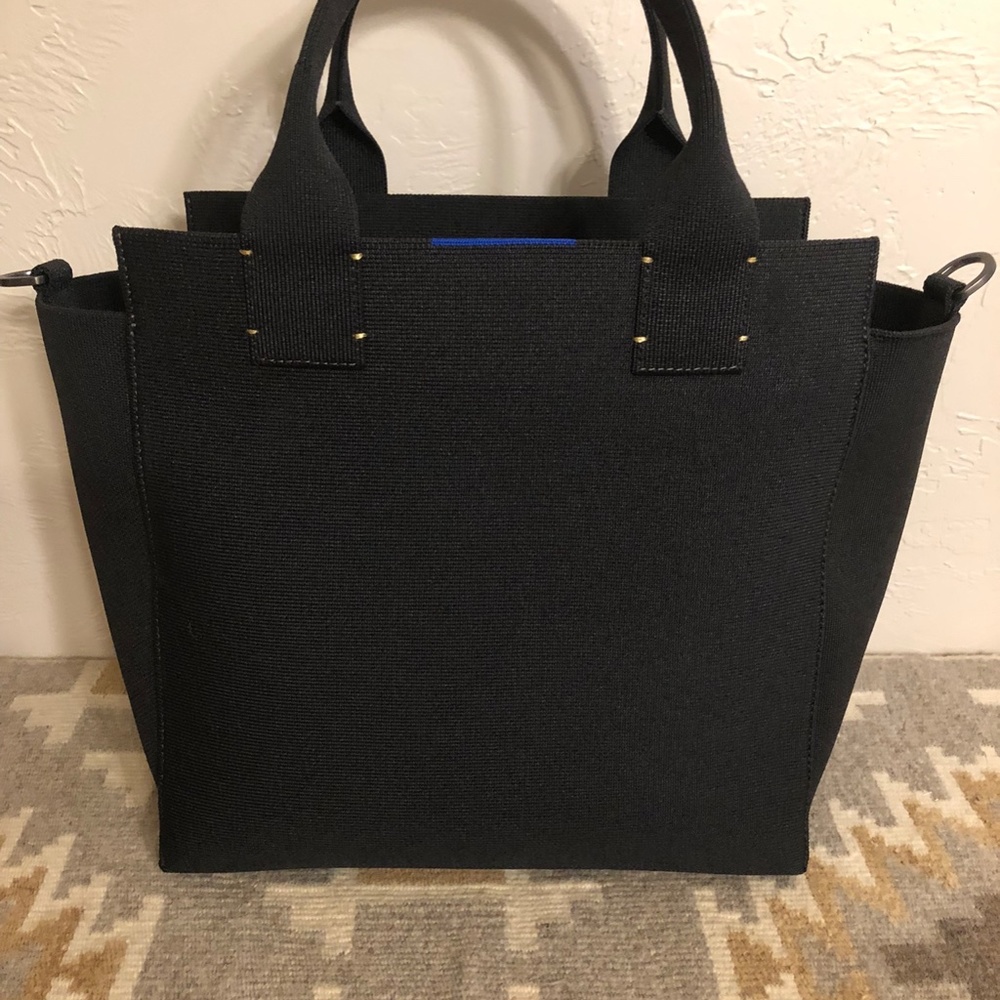 Rothy's Black Tote Bag with Blue Interior Accent